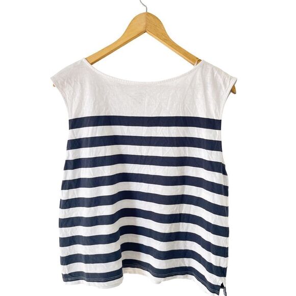 Joie‎ Navy White Wide Stripe Sleeveless 100% Cotton Blouse - Picture 2 of 6